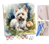 Peinture Par Numero pour Adulte und Enfant Yorkshire Terrier blanc de baseball (8) Débutants Kit de Bricolage Peinture à l'huile sur Toile avec Acrylique et Pinceaux 40 x 40cm (sans Cadre)