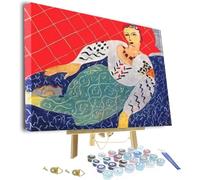 Peinture par numéro pour adultes débutants - Peinture de fond rouge et bleu par Henri Émile Benoît Matisse - Encadrée et chevalet - Kits de peinture par numéros pour adultes débutants sur toile