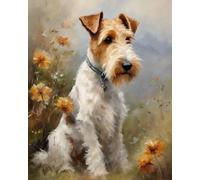 Peinture Par Numéro Pour DéButant Adultes Wire Fox Terrier parmi les fleurs Kits de peinture Thanksgiving,Anniversaire Le Nouvel An Coffret Cadeau,40x50cm