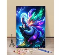 Peinture par Numero Renard à neuf queues dans le ciel nocturne sur la falaise Acryliques Peinture par Numéros pour Adultes Débutants Kit de Peinture à l'huile sur Toile Bricolagesans Cadre 40x50cm