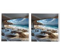 Peinture par Numéros 2 Pièces Kit, Plage De Vacances, Peinture Par Numéro Adulte, High Definition Canvas (Frameless) Peinture Acrylique Set, pour Débutants et Enfants, Loisirs Créatifs 70x70cm L5DY166