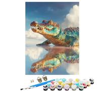 Peinture par Numéros Adulte Animal Crocodile, Débutants DIY Kit Peinture Numero avec Cadre, Artisanat Loisirs CréAtifs d'art, avec 3 Pinceaux e Acryliques, Décoration Maison Cadeau 100x135cm BJHDK48