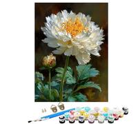 Peinture par Numéros Adulte ChrysanthèMe Fleur, Débutants DIY Kit Peinture Numero avec Cadre, Artisanat Loisirs CréAtifs d'art, 3 Pinceaux e Acryliques, Décoration Maison Cadeau 50 x 70 cm BJHDK562