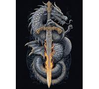 Peinture par Numéros Adulte Kit DIY L'épée du dragon avec Pinceaux Peintures Acryliques Toile 30x40cm Sans Cadre Facile à Réaliser Débutants Enfants Décoration Murale Maison Cadeau Créatif F-523