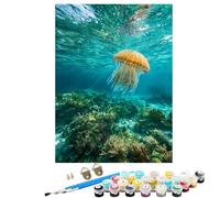 Peinture par Numéros Adulte MéDuse La Vie Marine, Débutants DIY Kit Peinture Numero avec Cadre, Artisanat Loisirs CréAtifs d'art, 3 Pinceaux e Acryliques, Décoration Maison Cadeau 50 x 70 cm BJHDK245