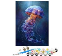 Peinture par Numéros Adulte MéDuse La Vie Marine, Débutants DIY Kit Peinture Numero avec Cadre, Artisanat Loisirs CréAtifs d'art, 3 Pinceaux e Acryliques, Décoration Maison Cadeau 50 x 70 cm BJHDK25