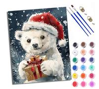 Peinture par numéros adulte Ours polaire portant un chapeau de Père Noël Kit de bricolage pour adultes Peinture sur toile Avec pinceaux pour décoration murale de la maison 40x50 cm sans cadre