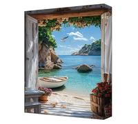 Peinture par Numéros Adulte Plage 5D Peinture Numero Enfant Toile 80x110cm avec Acryliques et Pinceaux, Activite Manuelle Adulte Kit, Loisirs Créatifs DIY Décoration Maison Bateau (Sans Cadre) G-203