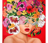 Peinture Par Numéros Adultes et Enfants Fleurs Colorées, DIY Peinture à l'huile Femme Peinte à la main, Peinture par Numéros Abstraite avec pinceaux et peinture acrylique (sans cadre) 40x40 cm