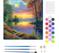 Peinture par Numéros Arbre coucher de soleil Adulte, Peinture Numero Enfant avec Pinceaux et Acryliques Bricolage Peintures Kits, Activité Manuelle de Créatif Numéro d'Art Complet 30x30cm U-8639