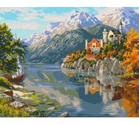Peinture par numéros avec cadre Images à peindre - Château dans les montagnes 50x40 cm