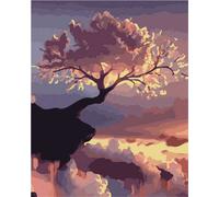 Peinture par numéros avec cadre Peinture - Fleur de cerisier au coucher du soleil 40x50 cm