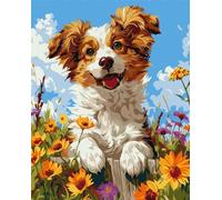 Peinture par numéros - Chien en fleurs 40x50cm