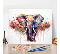 Peinture par numéros DIY avec cadre et pinceaux 40x50 cm motif éléphant