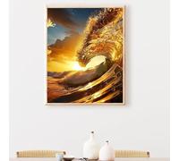 Peinture par Numéros DIY Kit 100 x 135 cm pour Adultes Enfants -sans Coucher De Soleil Vagues de l'océan DIY Peinture à l'huile par Numéros sur Toile Artisanat avec Pinceaux Décoration PjY3612 2-U