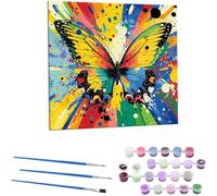 Peinture par Numéros DIY Kit60x60 cm pour Adultes Enfants -sans Cadre Papillons colorés DIY Peinture à l'huile par Numéros sur Toile Artisanat avec Pinceaux Peintures Acryliques Décoration Cadeau B324