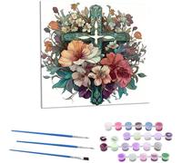 Peinture par Numéros DIY Kit70x70 cm pour Adultes Enfants -sans Cadre Croix de fleurs DIY Peinture à l'huile par Numéros sur Toile Artisanat avec Pinceaux Peintures Acryliques Décoration Cadeau B-400