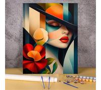Peinture par Numéros Femme Fleur Abstraite DIY Peinture Acrylique pour Adultes Débutants avec Pinceaux Kit de Peinture à l'huile sur Toile pour Décoration Murale Maison,sans Cadre 45x60 cm