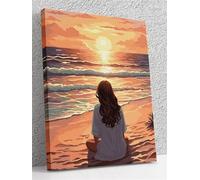 Peinture par Numéros Fille de la plage au coucher du soleil DIY Peinture Acrylique pour Adultes avec Pinceaux Kit de Peinture à l'huile sur Toile pour Décoration Murale Maison,avec Cadre 40x50 cm