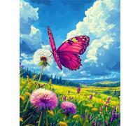 Peinture par Numéros Fleurs des champs Papillons DIY Peinture Acrylique pour Adultes Débutants avec Pinceaux Kit de Peinture à l'huile sur Toile pour Décoration Murale Maison,avec Cadre 45x60 cm