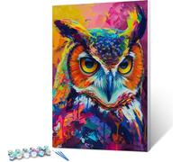 Peinture par numéros Hibou - Peinture par numéros - Pour adultes et enfants - Avec pinceaux - Peinture acrylique par numéros - Kits sur toile - Artisanat - Couleurs - 40x50cm (Sans cadre)