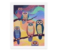 Peinture par numéros hiboux colorés perchés sur des branches sur des fonds abstraits vibrants Kit de peinture numérique pour adultes Créez votre propre scène magique Fournitures d'art sans cadre 40 x