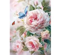 Peinture par Numéros Kit Adultes, Papillons pivoines Pinceaux et Pigment Peintures Acryliques pour, Design Décoratif Pour la Maison par et Cadeaux, Sans Cadre 30x40cm D5SS-649