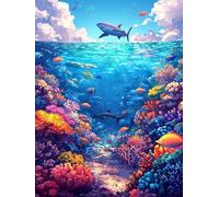 Peinture par Numéros Kit Adultes, Requins du monde sous - Marin Pinceaux et Pigment Peintures Acryliques pour, Design Décoratif Pour la Maison par et Cadeaux, Sans Cadre 30x40cm D5SS-413