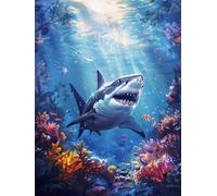 Peinture par Numéros Kit Adultes, Requins sous - marins Pinceaux et Pigment Peintures Acryliques pour, Design Décoratif Pour la Maison par et Cadeaux, Sans Cadre 70x90cm D5SS-412