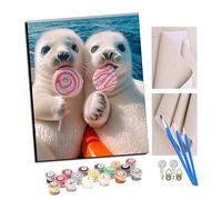 Peinture par numéros Kits Art pour adultes avec pinceaux et acrylique Pigment Diy Peinture numérique pour adultes sur toile Débutant- Les douces vacances d'un bébé phoque 16 * 20 pouces Avec cadre