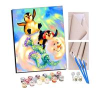 Peinture par numéros Kits pour Adultes Les frères bonhomme de neige et pingouin Bricolage Peinture à l'huile numérique Toile Mur Art décoration de la Maison - 40x50 CM Avec cadre