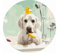 Peinture par numéros ovale Chien dans la salle de bain