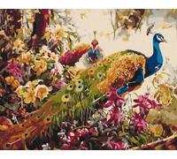 Peinture par numéros, paons en fleurs