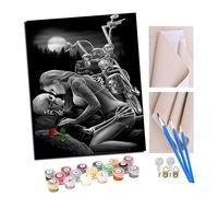 Peinture par numéros Peindre par Nombre avec des 4 brosses Kits à Peinte Cadeau de Peinture à l'huile pour Adultes Les filles qui portent des crânes de moto m'aiment même après la mort 40x50cm