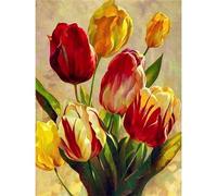 Peinture par Numéros pour Adulte Belles fleurs de tulipe DIY Kits de Peinture par Numéros à l'huile sur Toile pour Adulte Enfant,Paint by Numbers avec Acryliques pour Maison Décor,avec Cadre 40x50cm
