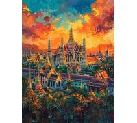 Peinture par Numéros pour Adulte Coucher De Soleil - 60x80 cm Kits de Peinture au Numéro avec Acrylique, DIY Architecture Kit Creatif Adulte Débutants, Décoration de Maison Cadeaux (Sans Cadre) Y-S988