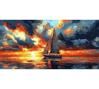 Peinture par Numéros pour Adulte, DIY Grand Peinture Acrylique pour Adultes 40x80cm, Débutants Activité Manuelle Loisirs Créatifs Avec Peintures, Bateaux À Voile Coucher De Soleil (Sans Cadre) J0L-775