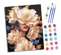 Peinture par Numéros pour Adulte DIY Peinture Acrylique pour Adultes Portrait d'un visage caché dans les fleurs débutants Facile sur Toile 40×50 cm avec peintures et pinceaux Flower Town(sans Cadre)