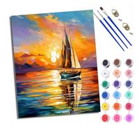 Peinture par Numéros pour Adulte DIY Peinture Numero Adulte Débutants Coucher de soleil sur un voilier avec vue sur la mer 40x50cm Numéro Kit Peinture par Décoration Murale et Cadeaux Pour La Maison