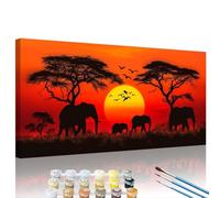 Peinture par Numéros pour Adulte Éléphant DIY Peinture Numero Adulte Débutants 30x60cm Coucher de soleil Paint by Number Pigmentée Kit par Décor Créatif Murale Cadeaux Pour Maison, Avec Cadre XY#384