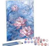 Peinture par Numéros pour Adulte, Fleurs Lotus Peinture par Numero Débutants, Numéro d'art avec Pinceaux, Loisirs Créatifs Adultes Activité Manuelle, Décor de Maison (30x40cm) (sans cadre) PjY105 9-4