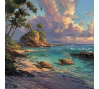 Peinture par Numéros pour Adulte, Kits de Peinture au Numéro avec Acrylique et Pinceaux Pour Adultes Débutants, DIY Creatif Toile Paint by Numbers Décoration, La Plage Des Tortues, 80x80cm WJY5-237