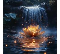 Peinture par Numéros pour Adulte, Kits de Peinture au Numéro avec Acrylique et Pinceaux Pour Adultes Débutants, DIY Creatif Toile Paint by Numbers, Décoration Maison, Cascade De Lotus, 50x50cm WJY5270