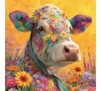 Peinture par Numéros pour Adulte, Kits de Peinture au Numéro avec Acrylique et Pinceaux Pour Adultes Débutants, DIY Creatif Paint by Numbers, Fleurs De BéTail Des Hautes Terres, 50x50cm WJY5-218