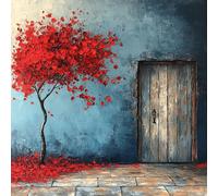 Peinture par Numéros pour Adulte, Kits de Peinture au Numéro avec Acrylique et Pinceaux Pour Adultes Débutants, DIY Creatif Toile Paint by Numbers, Décoration Maison, L'Arbre Rouge, 50x50cm WJY5-296