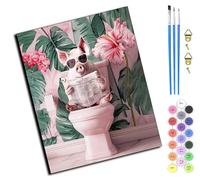 Peinture par Numéros pour Adulte,Kits de Peinture au Numéro Avec Pinceaux Peinture de Dessin de Pigment Acrylique,Vloisirs Créatifs,40x50cm,Cochon rose lisant le journal sur les toilettes,sans cadre