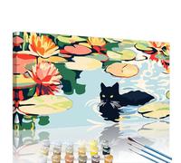Peinture par Numéros pour Adulte Lac DIY Peinture Numero Adulte Débutants 40x80cm Chat Paint by Number Art Pigmentée Kit par Décoration Créatif Murale et Cadeaux Pour La Maison, Avec Cadre XY#704
