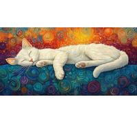 Peinture par Numéros pour Adulte Le Chat Blanc DIY Peinture Numero d'art Acrylique Adulte Débutants 60x120cm La Planète Numéro d'Art Kit Peinture par Décoration Cadeaux Femme (sans Cadre) J0L-722