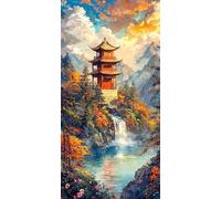 Peinture par Numéros pour Adulte, Loft en cascade Peinture par Numero Débutants, Numéro d'art avec Pinceaux, Loisirs Créatifs Adultes Activité Manuelle, Décor de Maison 60x120cm (sans cadre) a-671