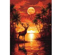 Peinture par Numéros pour Adulte, lune cerf Peinture par Numero pour Adulte, Paint by Numbers Débutants Loisirs Créatifs Adultes Peinture Numero inclure Pinceaux et Peintures-sans Cadre 40x50cm G4-281